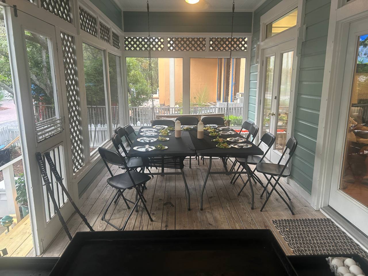 Poolside hibachi catering party at Panama City Beach vacation rental